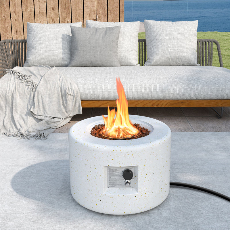 Costway - Round Terrazzo Propane Gas Fire Pit Protective PVC Cover  Lava Rocks Included