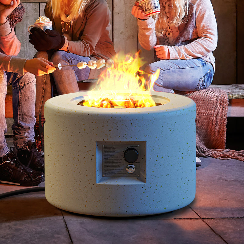 Costway - Round Terrazzo Propane Gas Fire Pit Protective PVC Cover  Lava Rocks Included