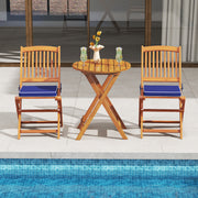 Costway - Outdoor Folding Chairs with Seat Cushions Set of 2-Navy