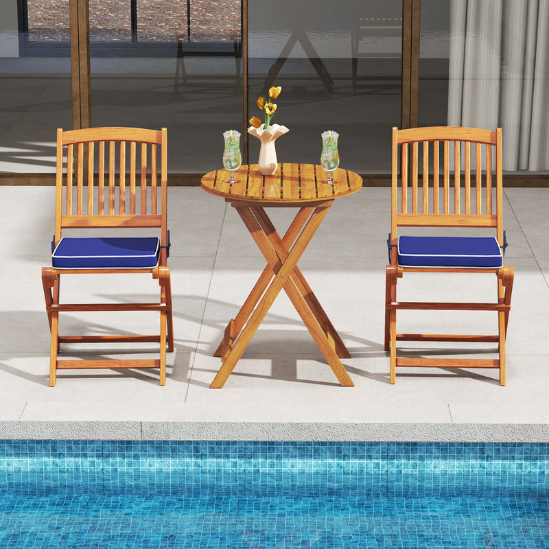 Costway - Outdoor Folding Chairs with Seat Cushions Set of 2-Navy