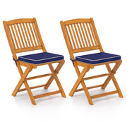 Costway - Outdoor Folding Chairs with Seat Cushions Set of 2-Navy