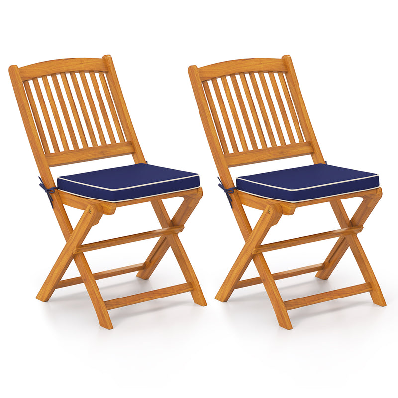 Costway - Outdoor Folding Chairs with Seat Cushions Set of 2-Navy