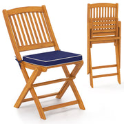 Costway - Outdoor Folding Chairs with Seat Cushions Set of 2-Navy