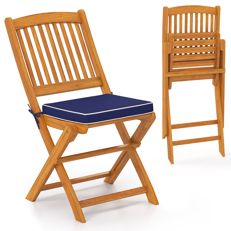 Costway - Outdoor Folding Chairs with Seat Cushions Set of 2-Navy