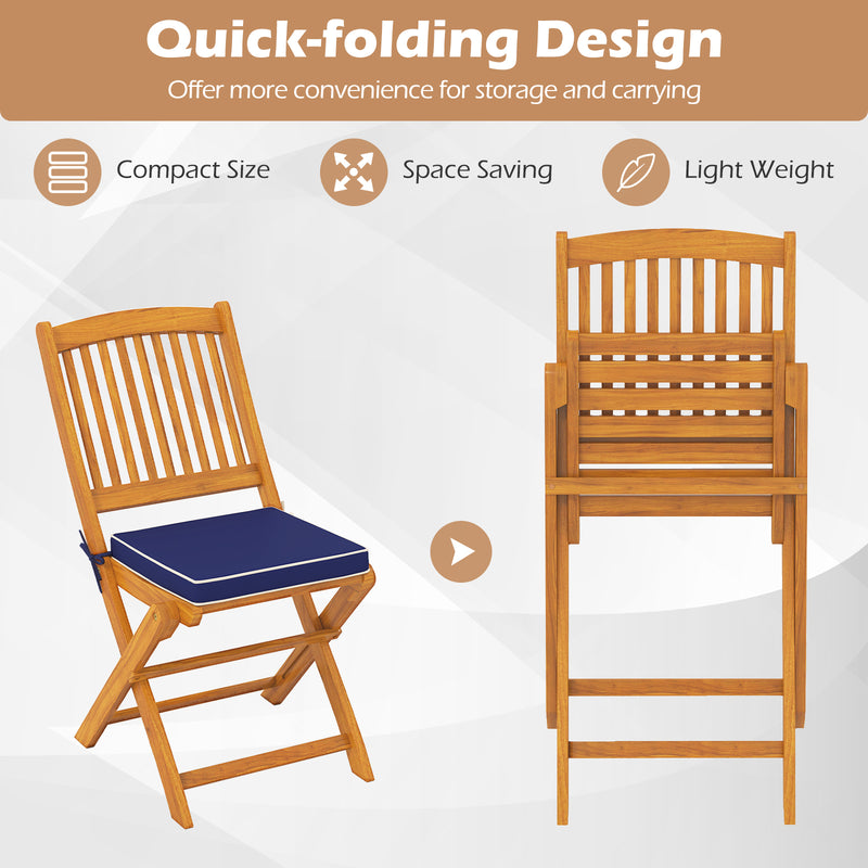 Costway - Outdoor Folding Chairs with Seat Cushions Set of 2-Navy