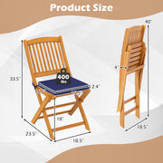 Costway - Outdoor Folding Chairs with Seat Cushions Set of 2-Navy