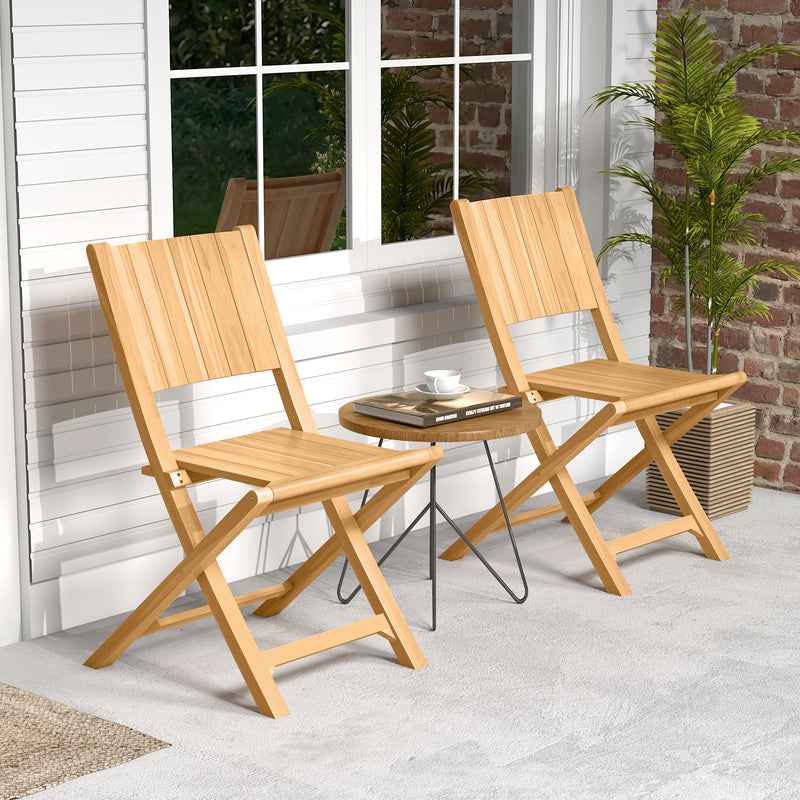 Costway - 2 Pieces Teak Wood Outdoor Dining Chairs with Slatted Sea