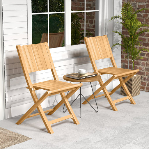 Costway - 2 Pieces Teak Wood Outdoor Dining Chairs with Slatted Sea