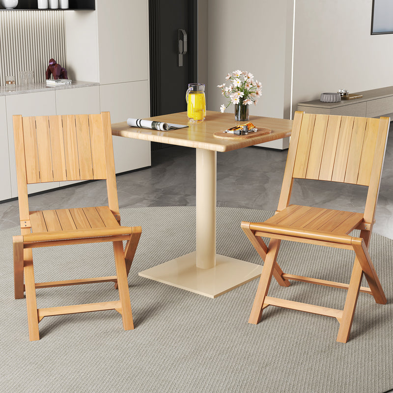 Costway - 2 Pieces Teak Wood Outdoor Dining Chairs with Slatted Sea