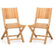 Costway - 2 Pieces Teak Wood Outdoor Dining Chairs with Slatted Sea