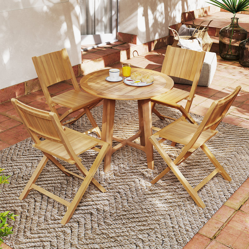 Costway - 2 Pieces Teak Wood Outdoor Dining Chairs with Slatted Sea