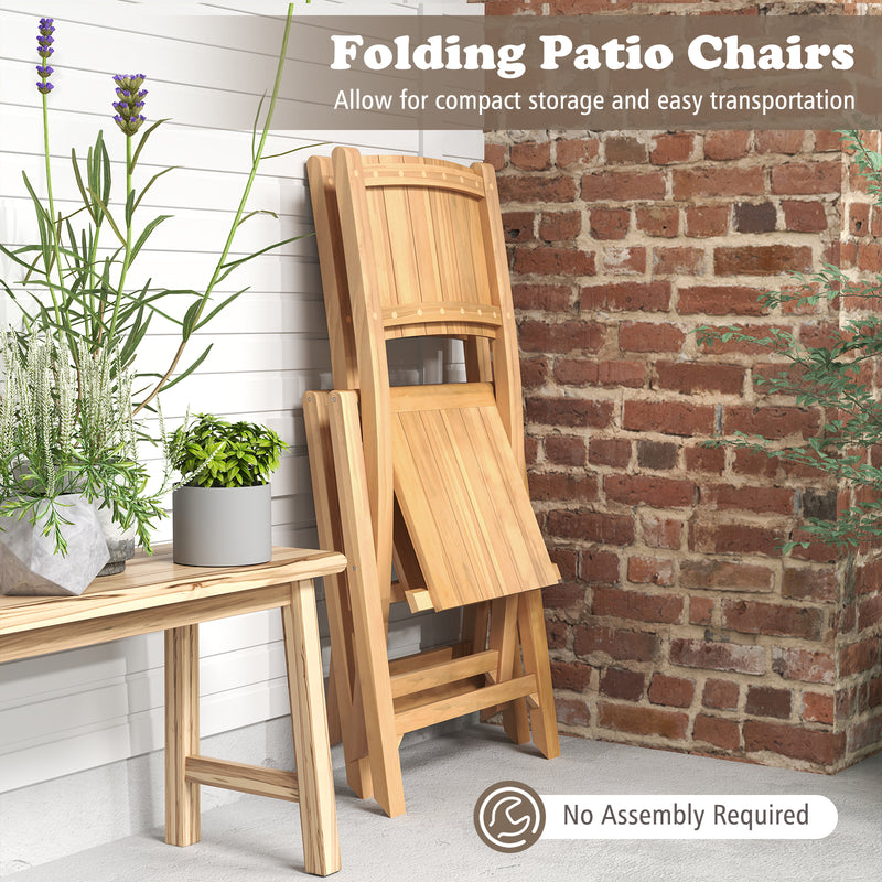 Costway - 2 Pieces Teak Wood Outdoor Dining Chairs with Slatted Sea