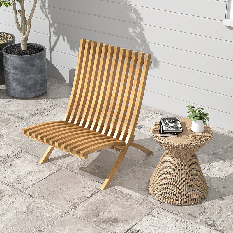 Costway - Folding Teak Wood Outdoor Lounge Chair with Slatted Seat and Backrest