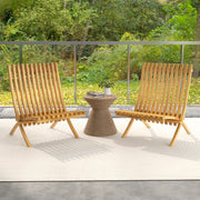 Costway - Folding Teak Wood Outdoor Lounge Chair with Slatted Seat and Backrest