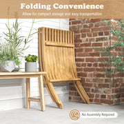 Costway - Folding Teak Wood Outdoor Lounge Chair with Slatted Seat and Backrest