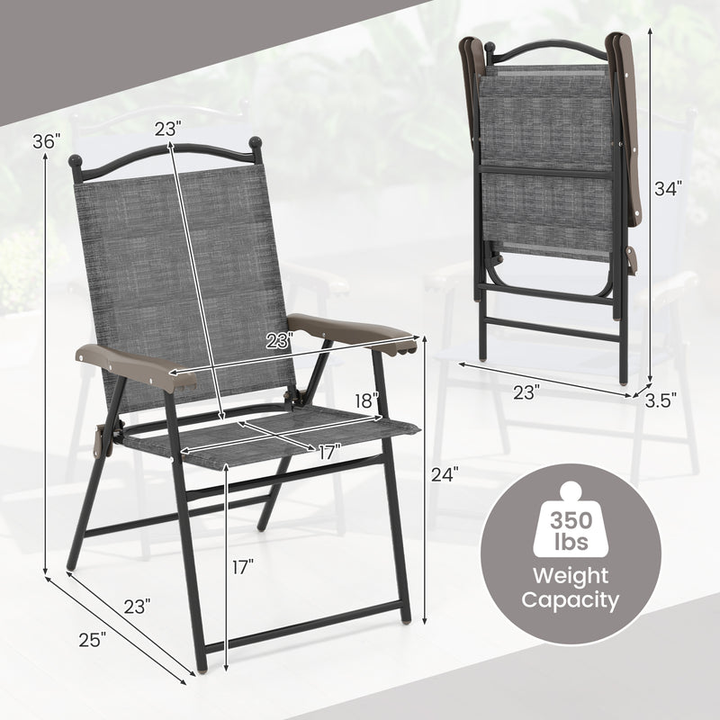 Costway - Set of 2 Patio Folding Sling Back Camping Deck Chairs-Gray