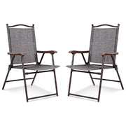Costway - Set of 2 Patio Folding Sling Back Camping Deck Chairs-Gray
