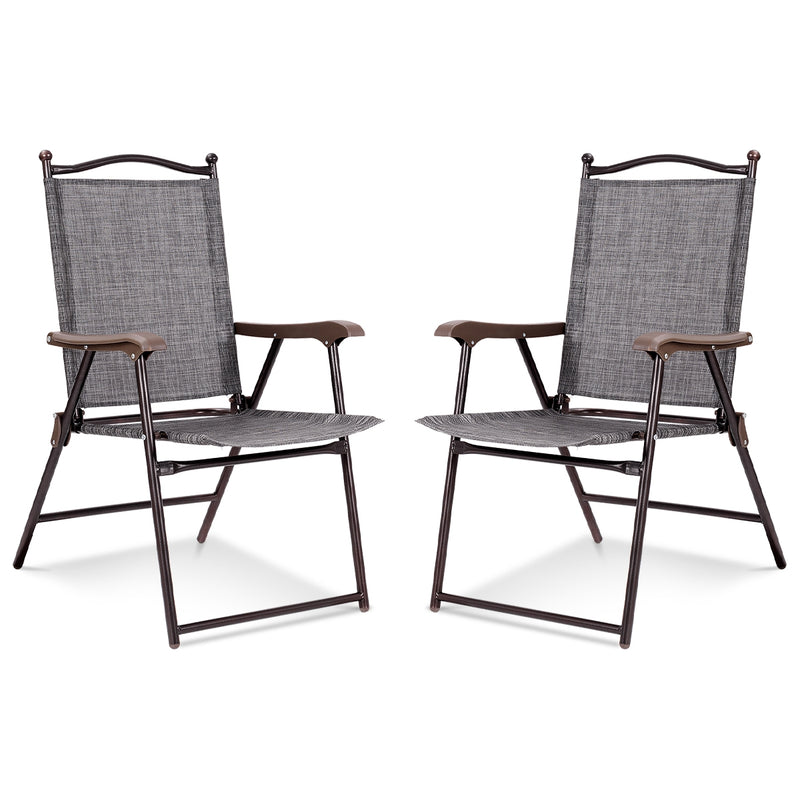 Costway - Set of 2 Patio Folding Sling Back Camping Deck Chairs-Gray