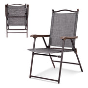 Costway - Set of 2 Patio Folding Sling Back Camping Deck Chairs-Gray