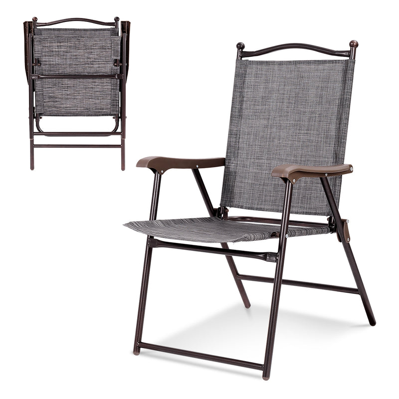 Costway - Set of 2 Patio Folding Sling Back Camping Deck Chairs-Gray