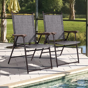 Costway - Set of 2 Patio Folding Sling Back Camping Deck Chairs-Gray