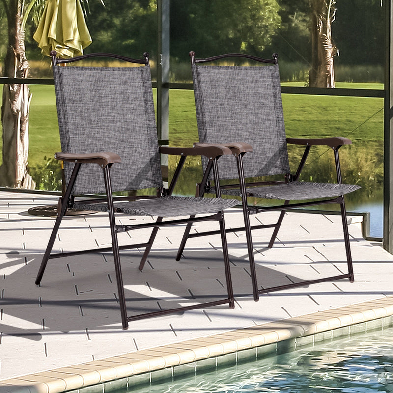 Costway - Set of 2 Patio Folding Sling Back Camping Deck Chairs-Gray