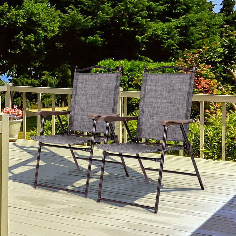 Costway - Set of 2 Patio Folding Sling Back Camping Deck Chairs-Gray