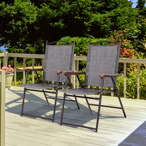 Costway - Set of 2 Patio Folding Sling Back Camping Deck Chairs-Gray