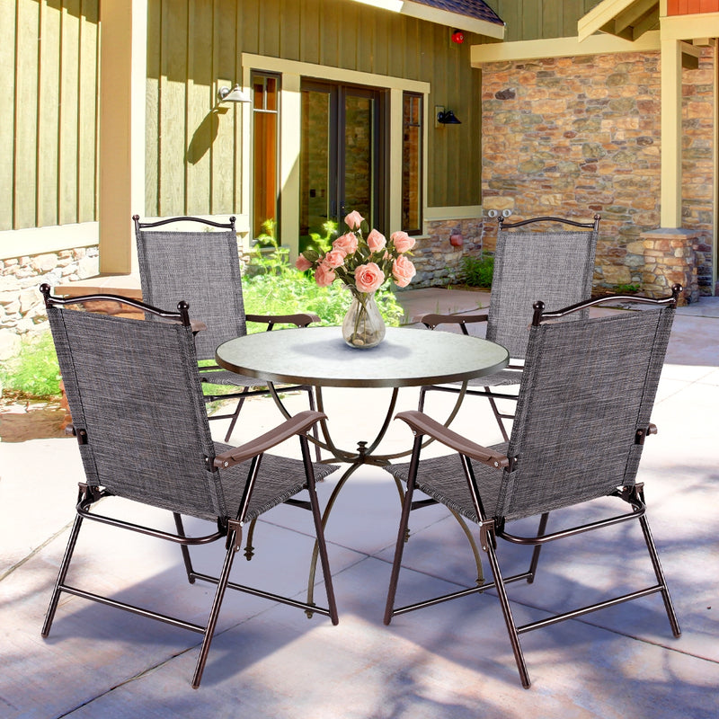 Costway - Set of 2 Patio Folding Sling Back Camping Deck Chairs-Gray