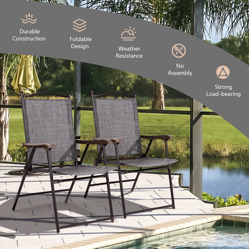 Costway - Set of 2 Patio Folding Sling Back Camping Deck Chairs-Gray