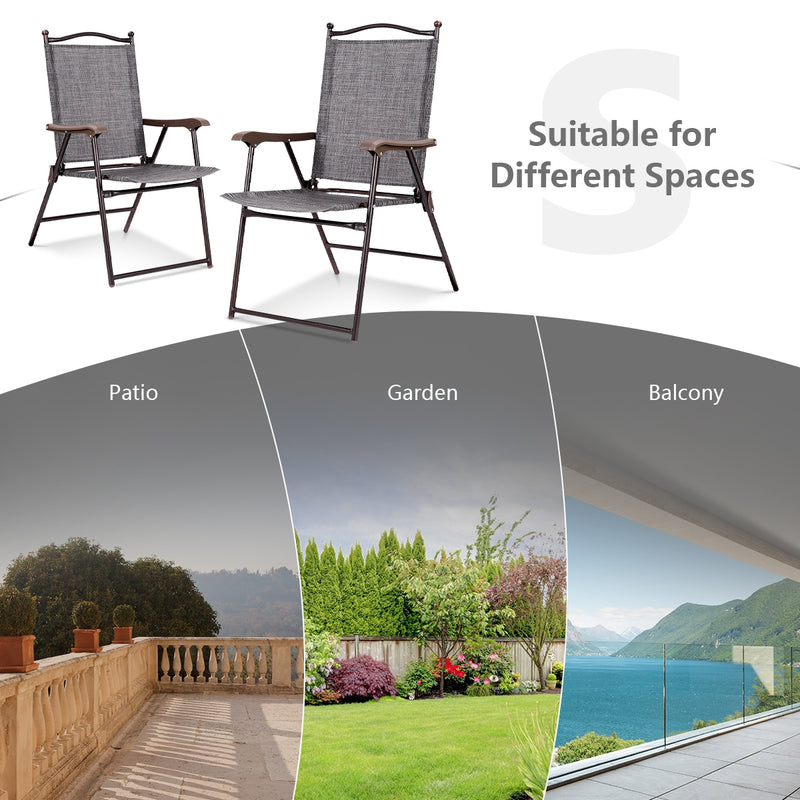 Costway - Set of 2 Patio Folding Sling Back Camping Deck Chairs-Gray