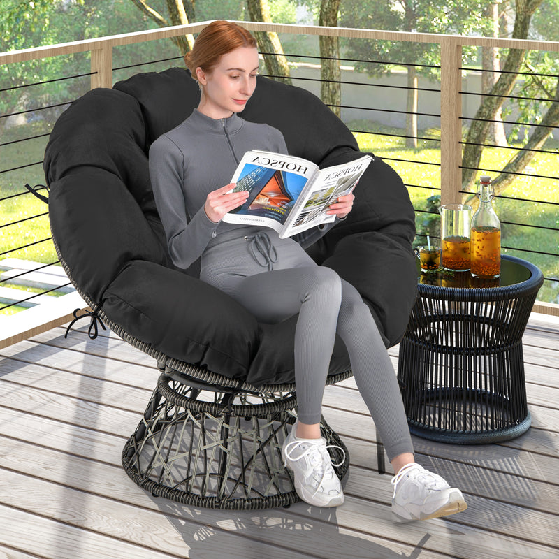 Costway - PE Wicker Papasan Chair with Thick and Removable Cushion-Black