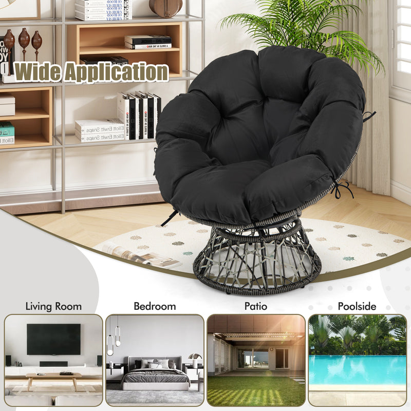 Costway - PE Wicker Papasan Chair with Thick and Removable Cushion-Black