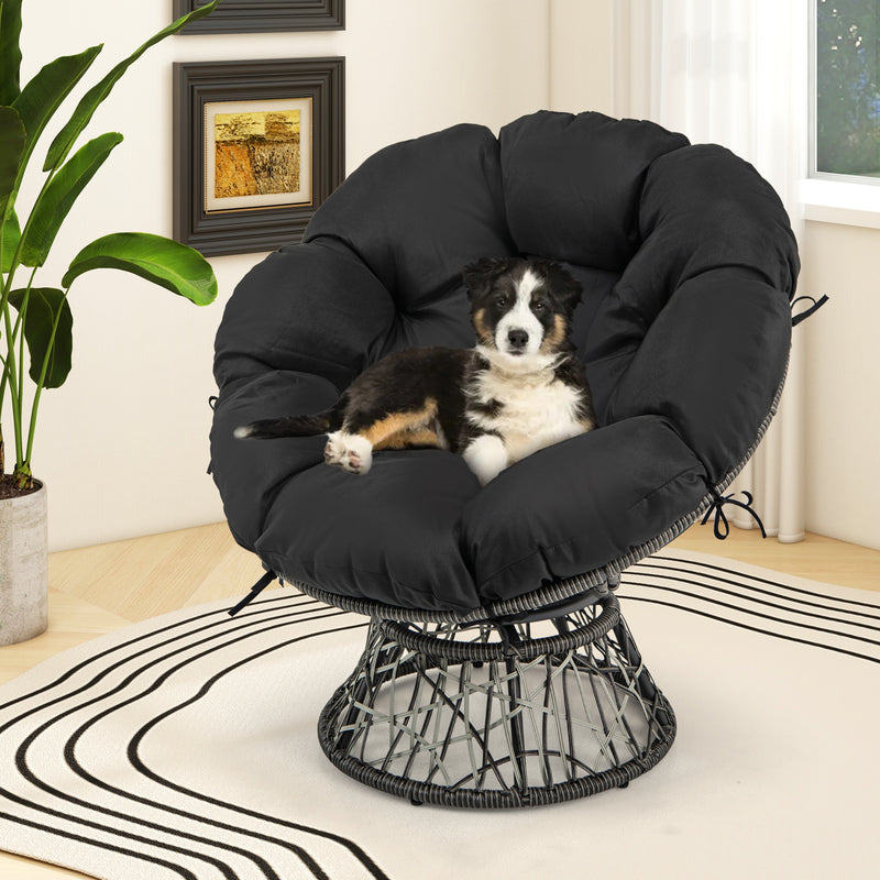 Costway - PE Wicker Papasan Chair with Thick and Removable Cushion-Black
