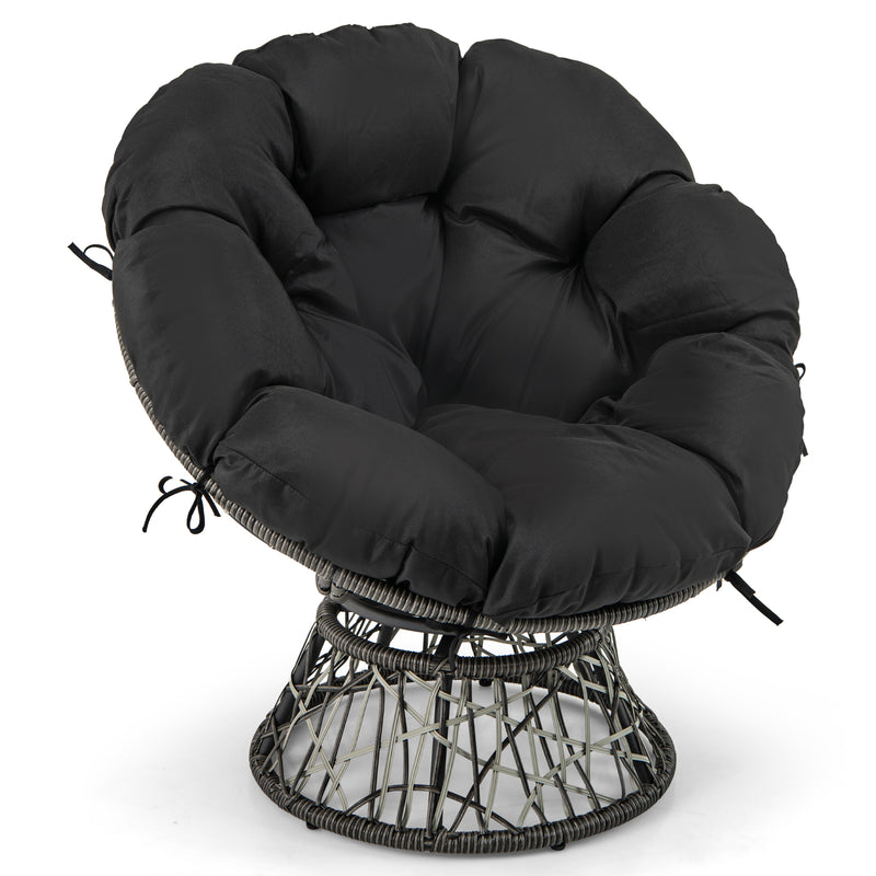 Costway - PE Wicker Papasan Chair with Thick and Removable Cushion-Black