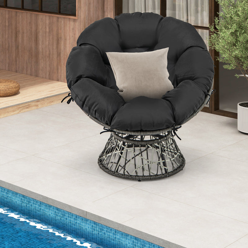 Costway - PE Wicker Papasan Chair with Thick and Removable Cushion-Black