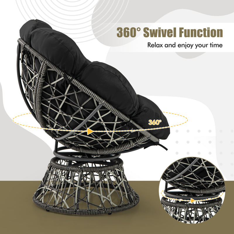 Costway - PE Wicker Papasan Chair with Thick and Removable Cushion-Black
