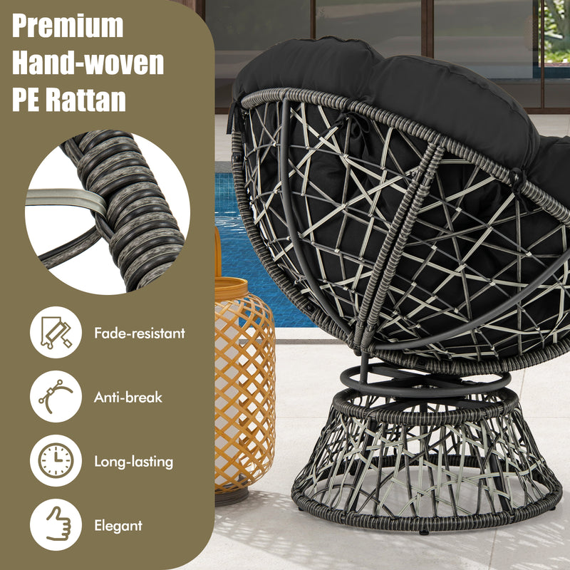 Costway - PE Wicker Papasan Chair with Thick and Removable Cushion-Black