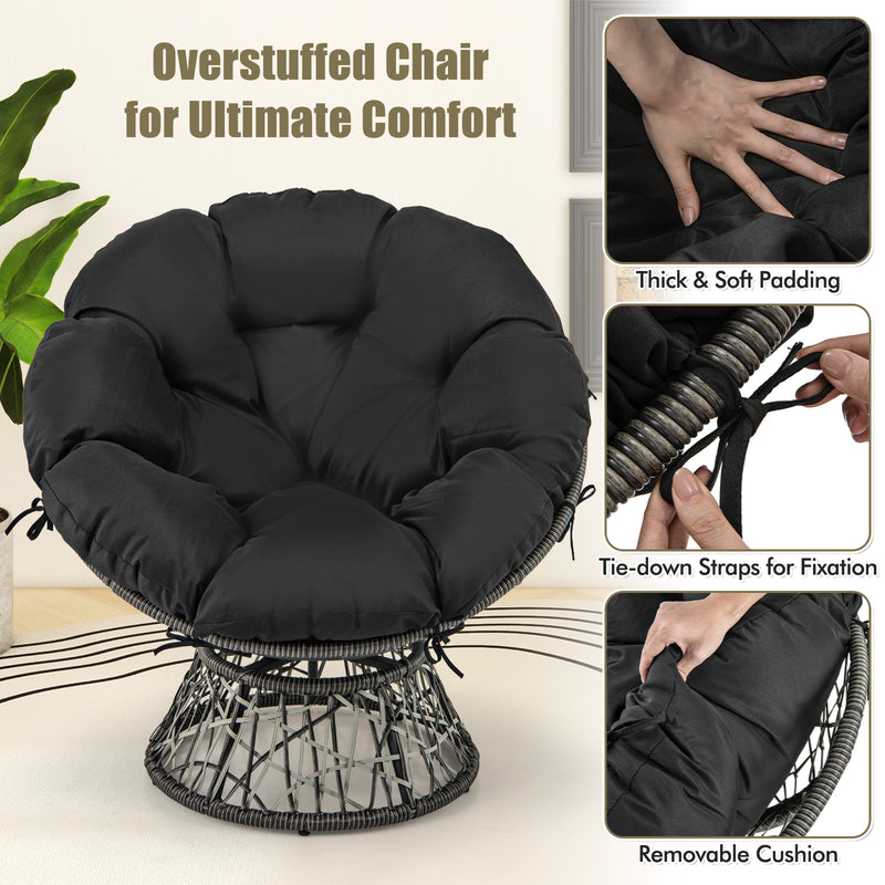 Costway - PE Wicker Papasan Chair with Thick and Removable Cushion-Black