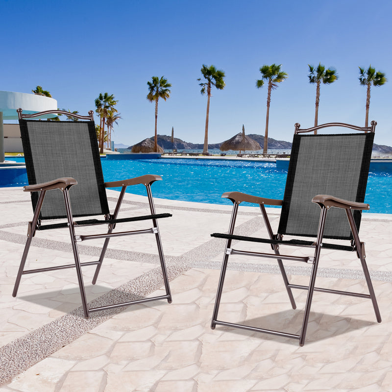 Costway - Set of 2 Patio Folding Sling Back Camping Deck Chairs-Coffee