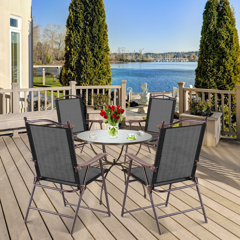 Costway - Set of 2 Patio Folding Sling Back Camping Deck Chairs-Coffee