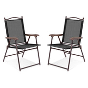Costway - Set of 2 Patio Folding Sling Back Camping Deck Chairs-Coffee