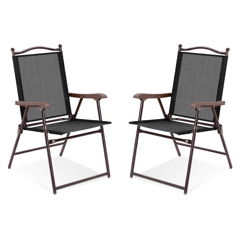 Costway - Set of 2 Patio Folding Sling Back Camping Deck Chairs-Coffee