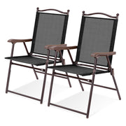 Costway - Set of 2 Patio Folding Sling Back Camping Deck Chairs-Coffee
