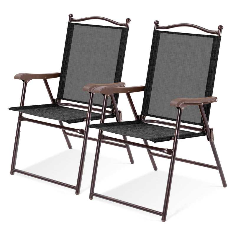 Costway - Set of 2 Patio Folding Sling Back Camping Deck Chairs-Coffee