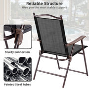 Costway - Set of 2 Patio Folding Sling Back Camping Deck Chairs-Coffee