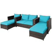 Costway - 5 Pieces Patio Cushioned Rattan Furniture Set-Turquoise