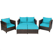 Costway - 5 Pieces Patio Cushioned Rattan Furniture Set-Turquoise