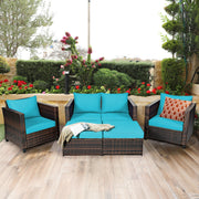 Costway - 5 Pieces Patio Cushioned Rattan Furniture Set-Turquoise