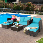 Costway - 5 Pieces Patio Cushioned Rattan Furniture Set-Turquoise